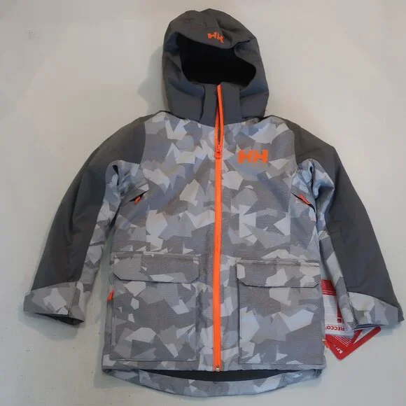 NWT Boys Helly Hansen (Item-58) Grey Neon Camo Sky/High Snowboard Ski Jacket 8